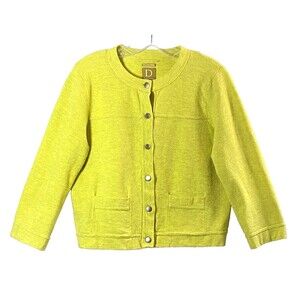 DAMASK Italian Yarn Cardigan Size M Neon Lime Green Crop Egytian Cotton Blend